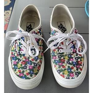 Vans Authentic Floral White Classic Canvas Skate Boat Shoes Women's Size 7.5